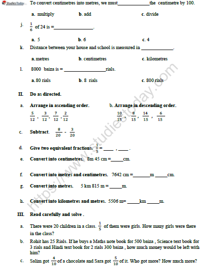 CBSE Class 3 Mathematics Worksheet Set V